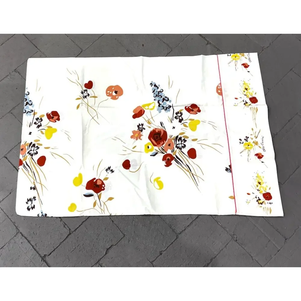 Vintage Oleg Cassini Floral Pillowcase Ivory Red Yellow Designer Bedding Single